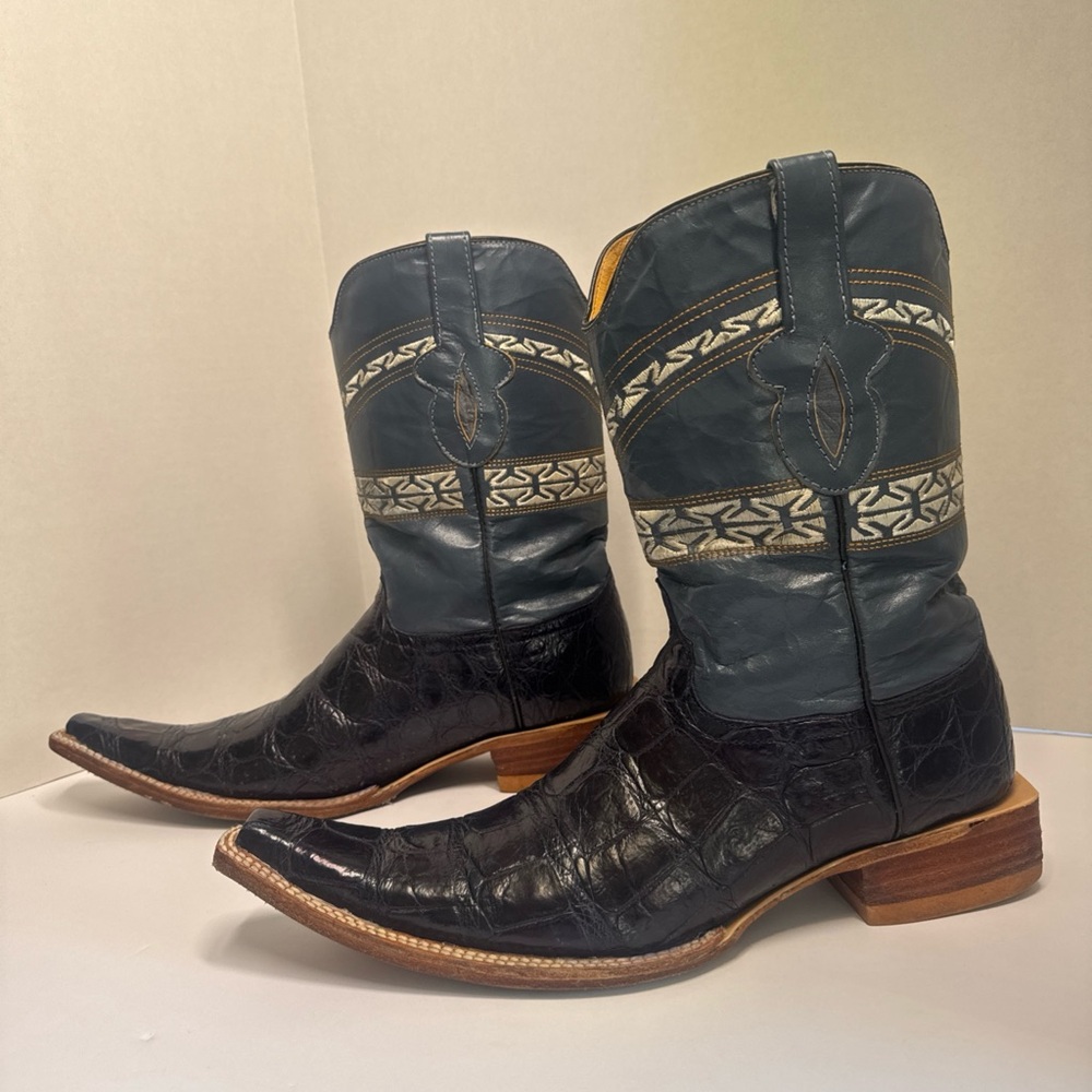 Vintage El Malcreado Western Cowboy Leather Alligator Blue Boots Sz 10.5 - Picture 8 of 16